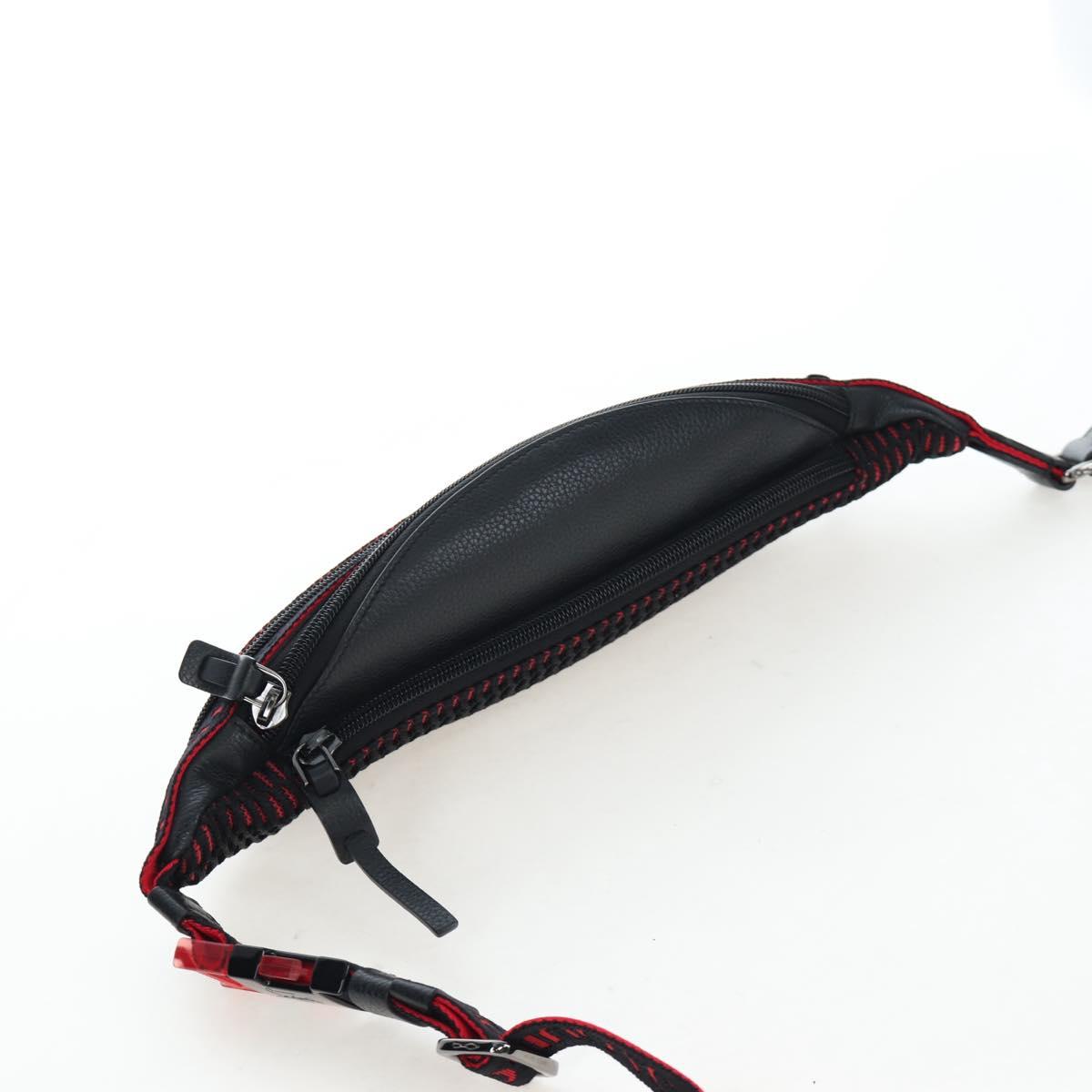 Christian Louboutin Waist Bag Canvas Black Silver Auth bs37415A