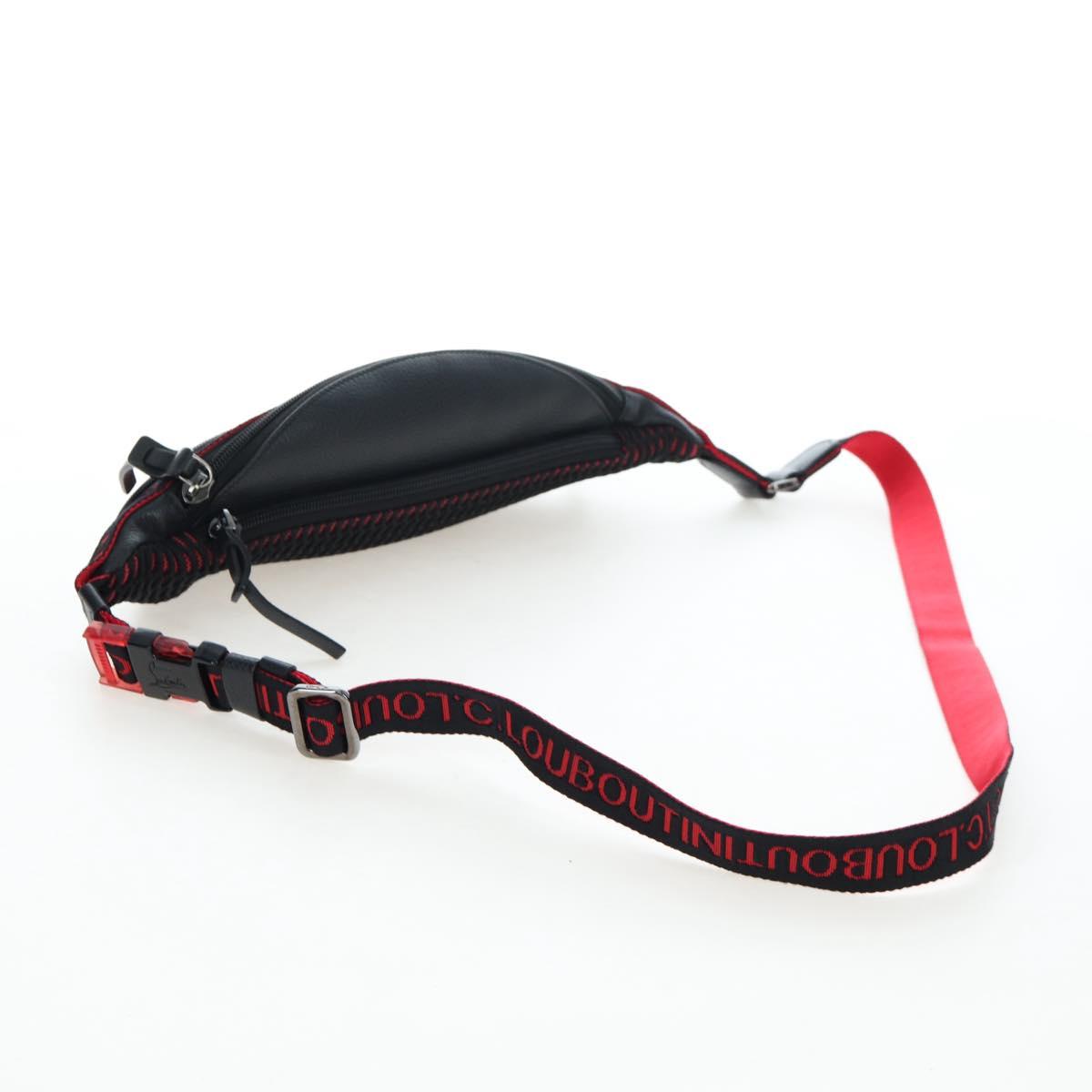 Christian Louboutin Waist Bag Canvas Black Silver Auth bs37415A