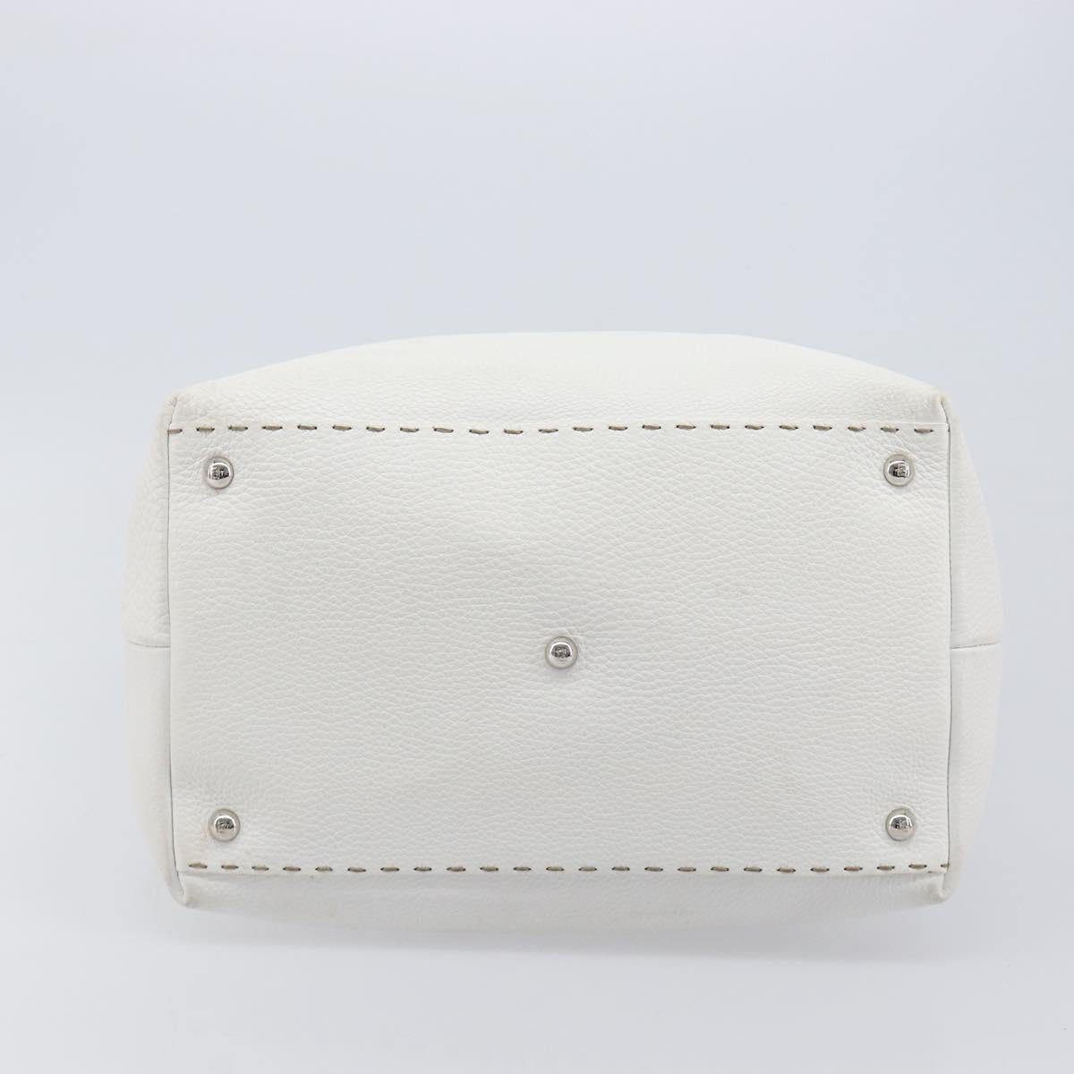 FENDI Celeria Tote Bag Leather White Silver Auth bs37416V