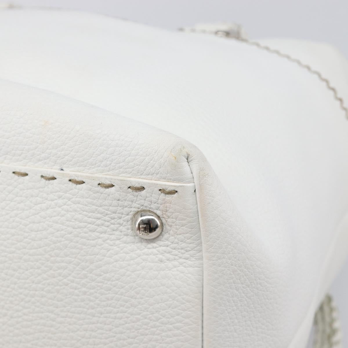 FENDI Celeria Tote Bag Leather White Silver Auth bs37416V