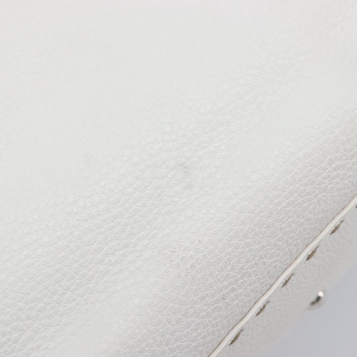FENDI Celeria Tote Bag Leather White Silver Auth bs37416V