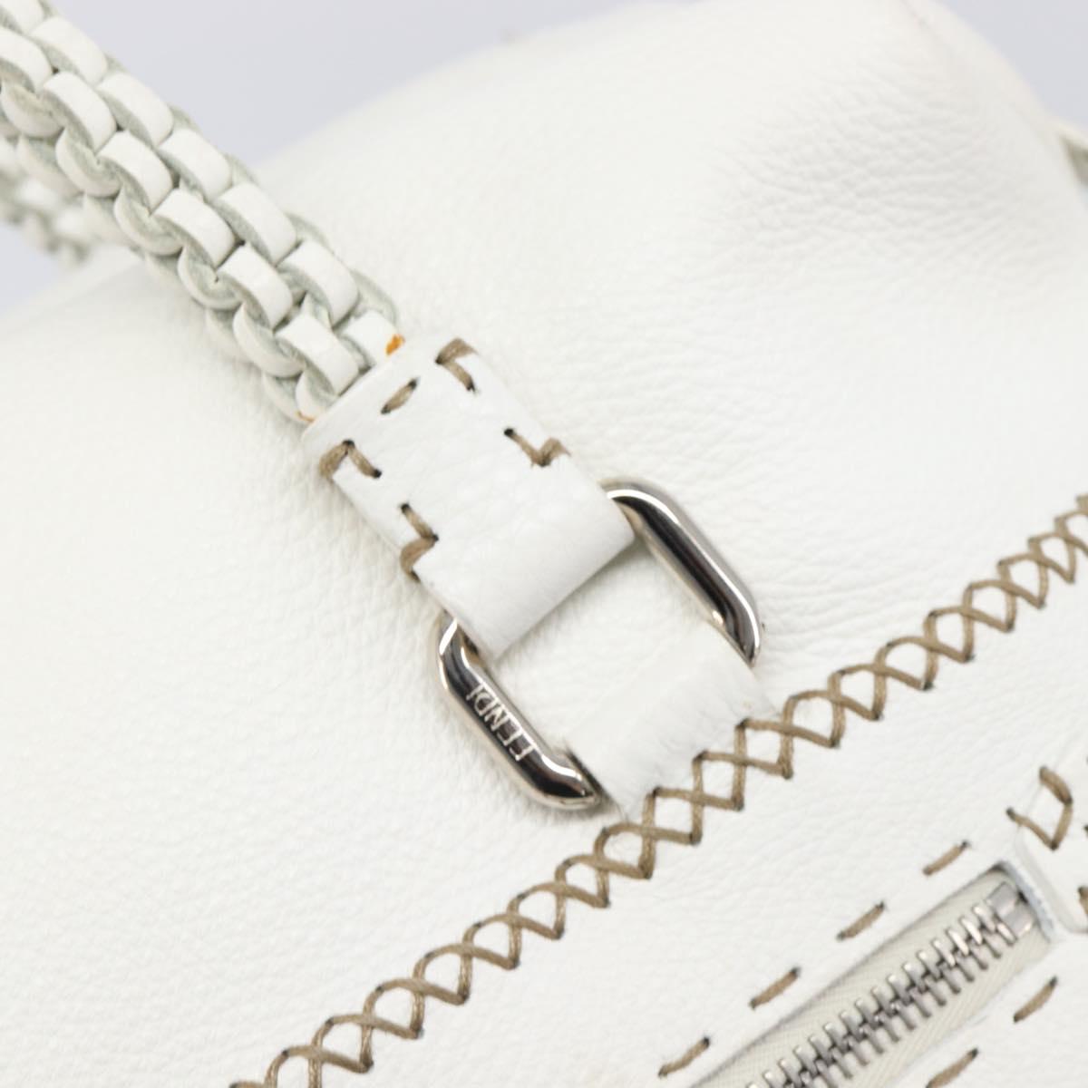 FENDI Celeria Tote Bag Leather White Silver Auth bs37416V