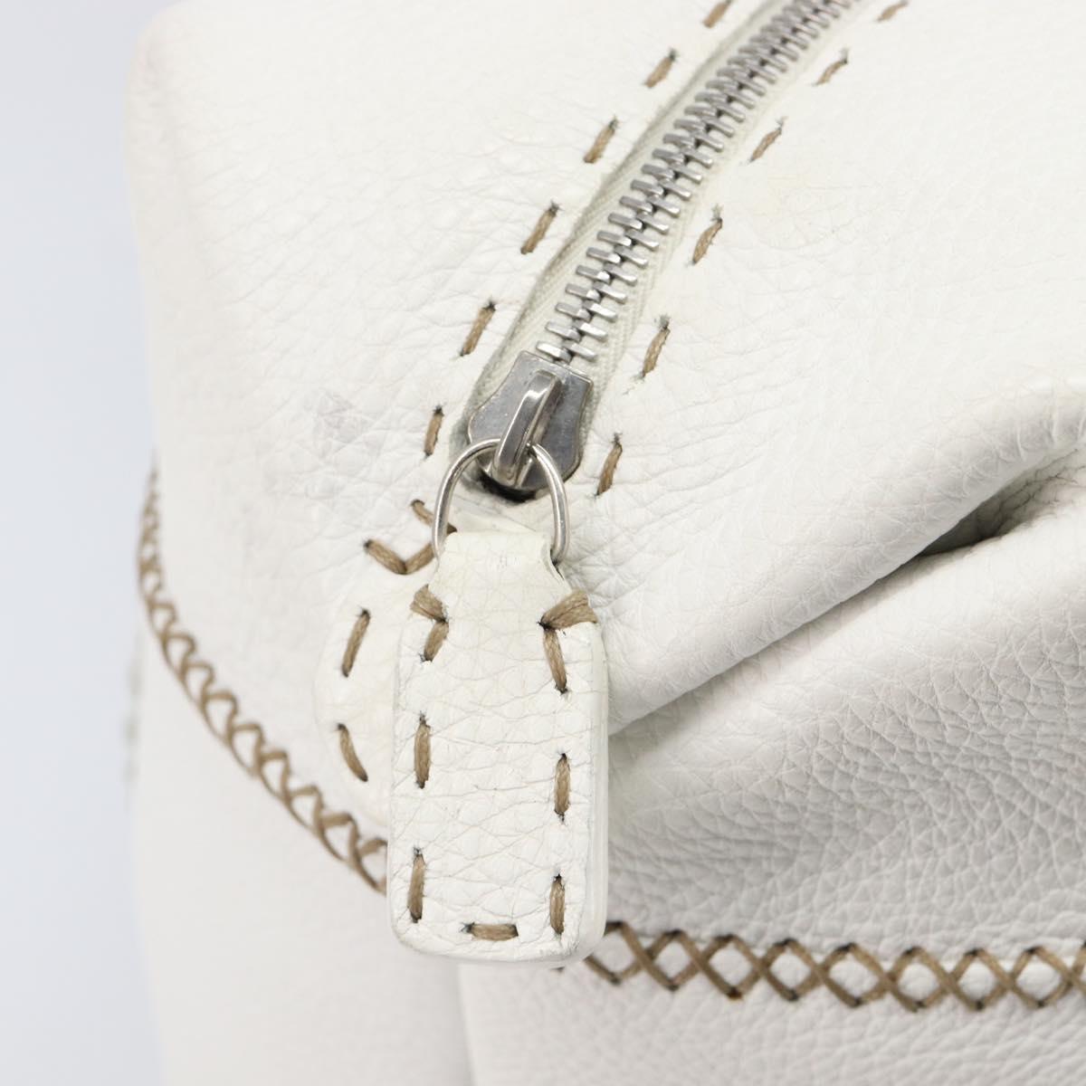 FENDI Celeria Tote Bag Leather White Silver Auth bs37416V