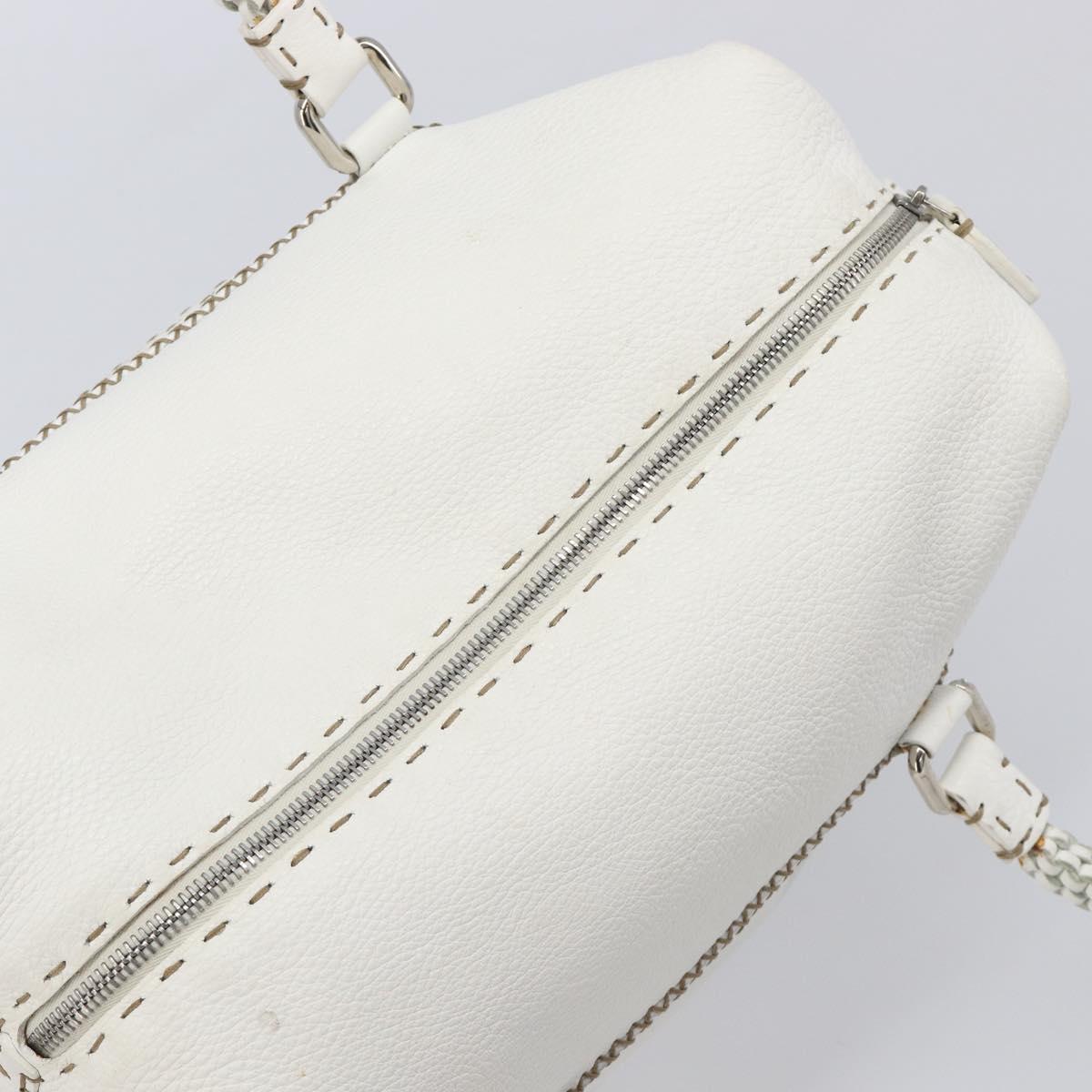 FENDI Celeria Tote Bag Leather White Silver Auth bs37416V
