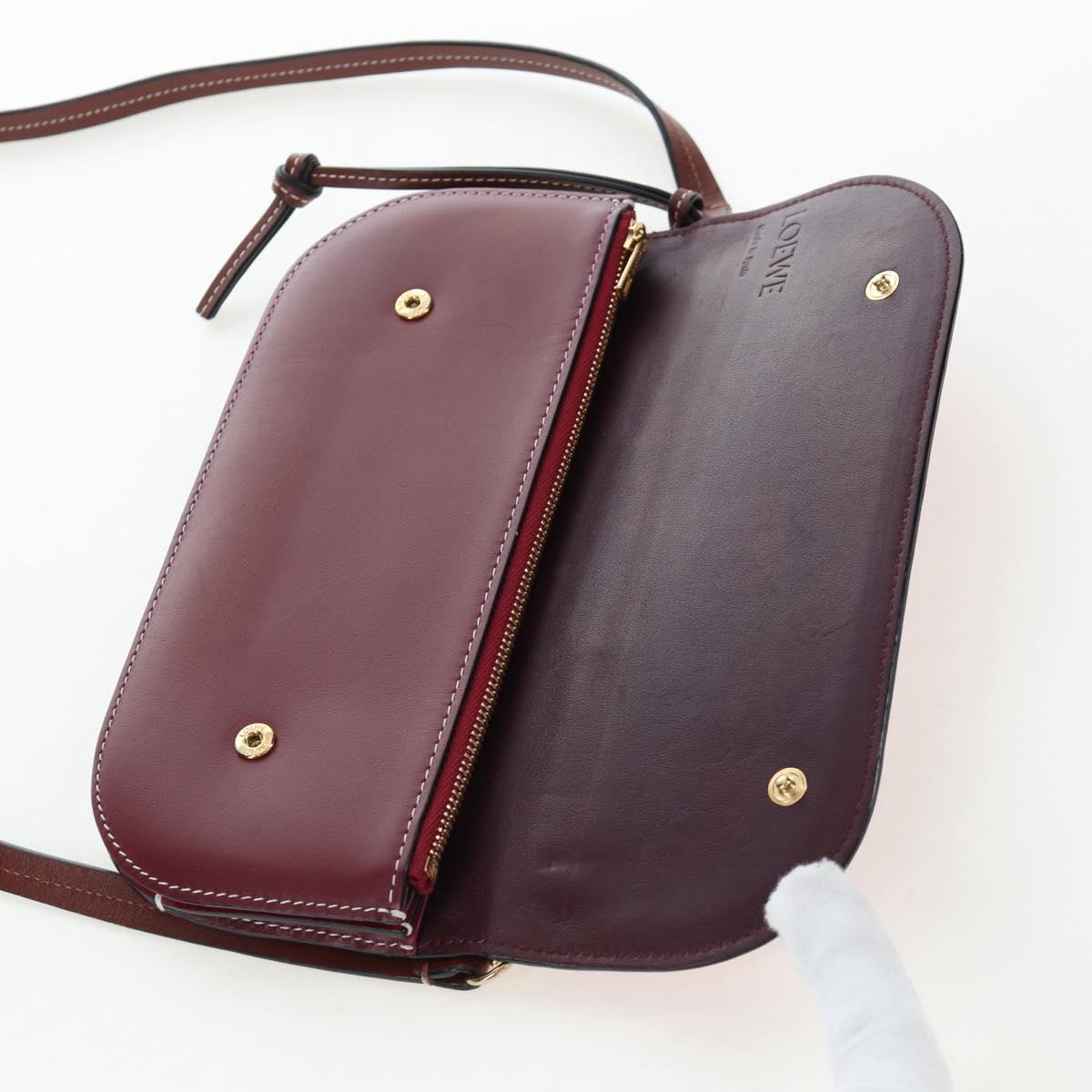 LOEWE Anagram Gate Pochette Shoulder Bag Leather Wine Red Gold Auth bs37417A