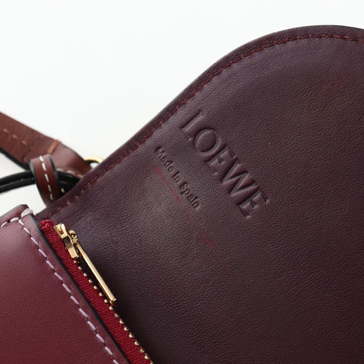 LOEWE Anagram Gate Pochette Shoulder Bag Leather Wine Red Gold Auth bs37417A