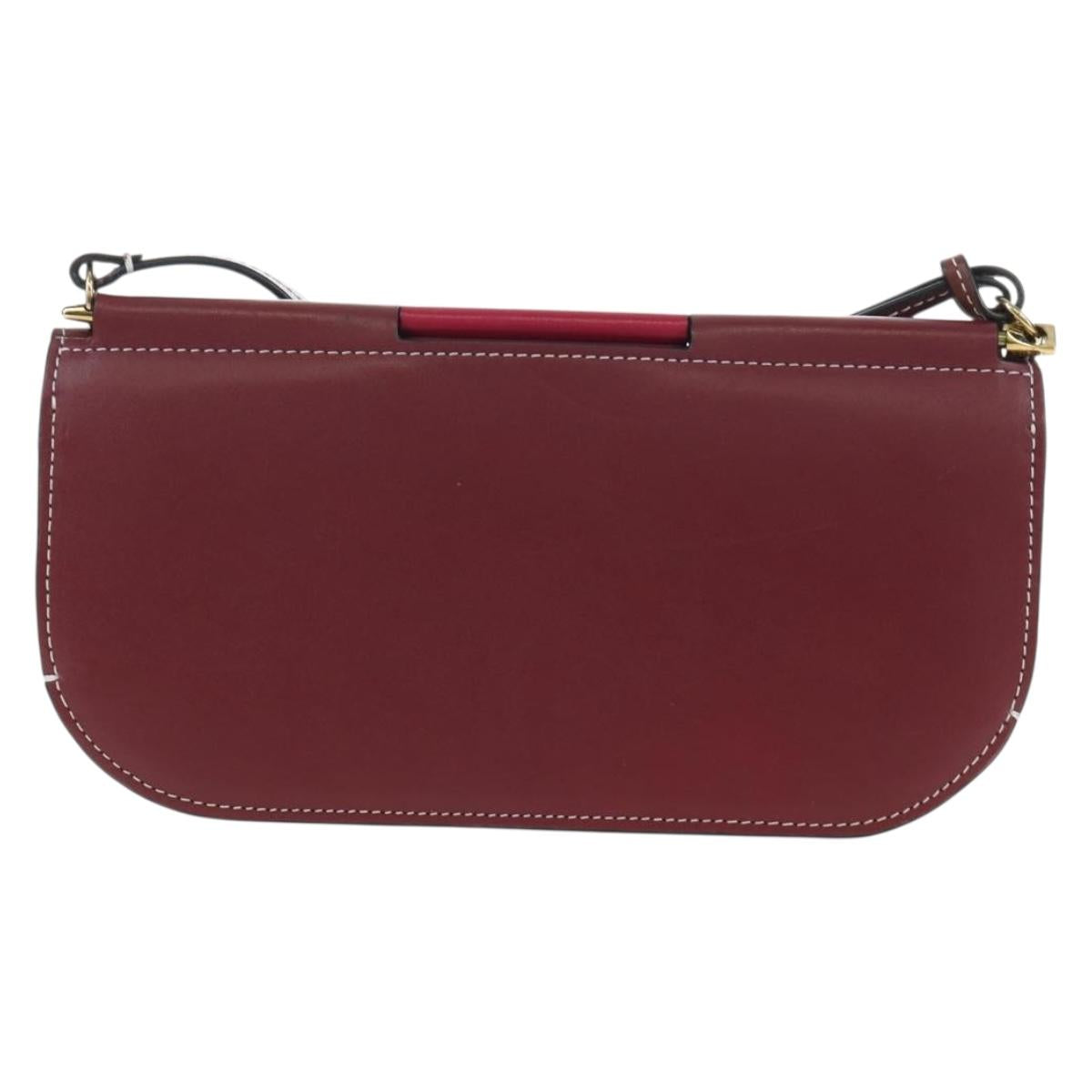 LOEWE Anagram Gate Pochette Shoulder Bag Leather Wine Red Gold Auth bs37417A