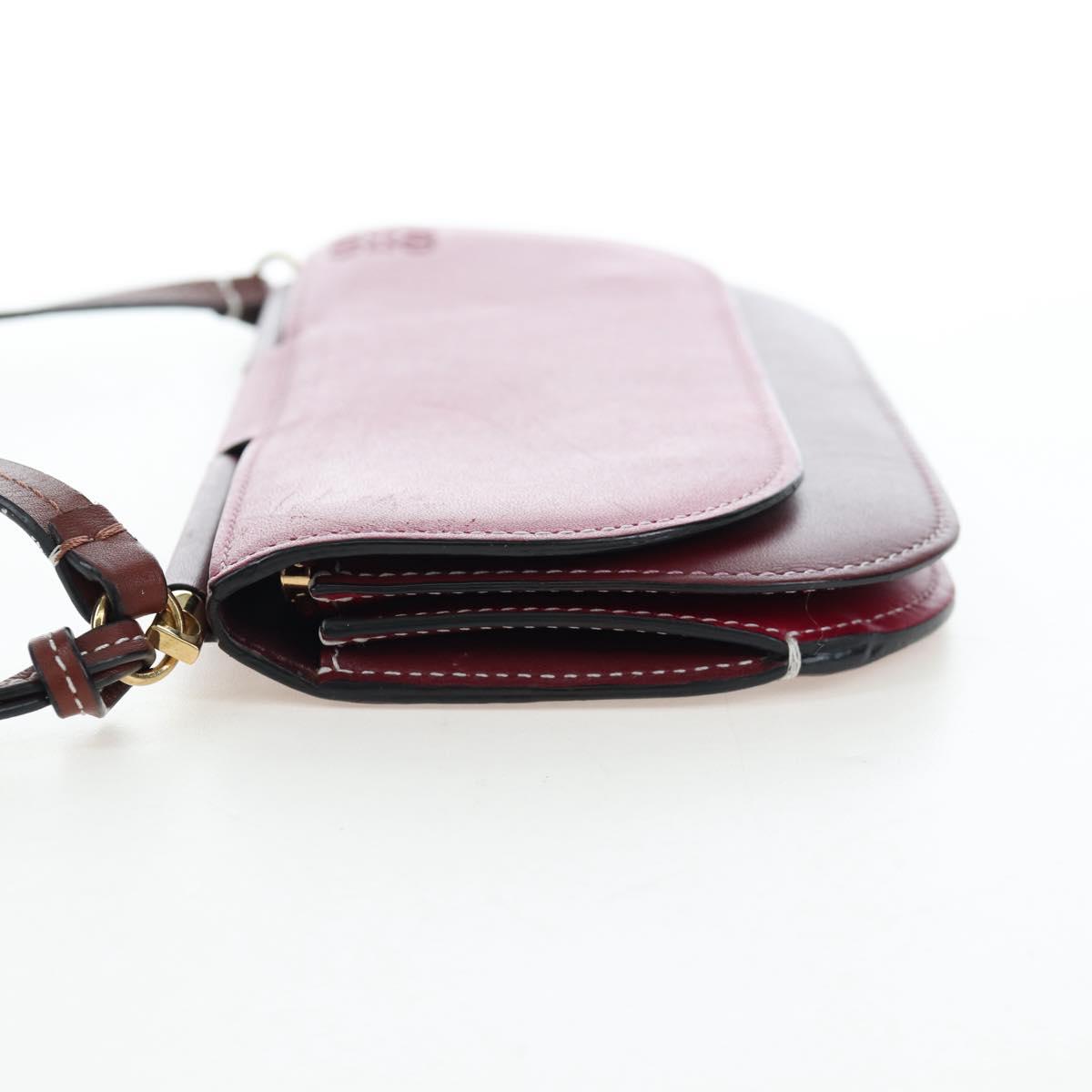 LOEWE Anagram Gate Pochette Shoulder Bag Leather Wine Red Gold Auth bs37417A