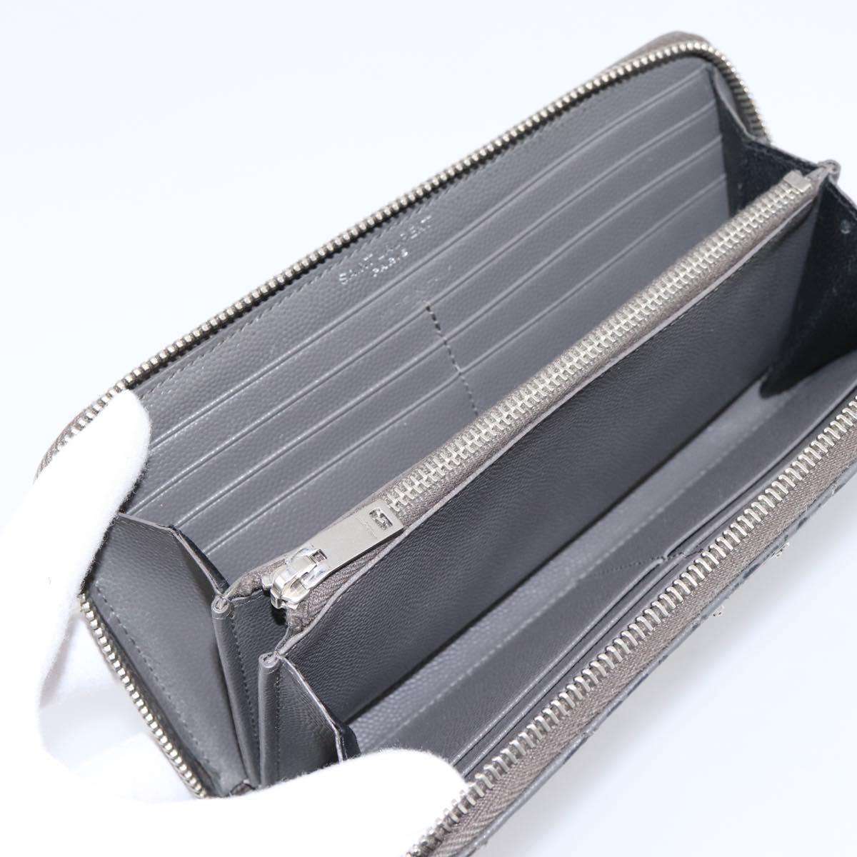 SAINT LAURENT Cassandra Long Wallet Leather Gray Silver Auth bs37418
