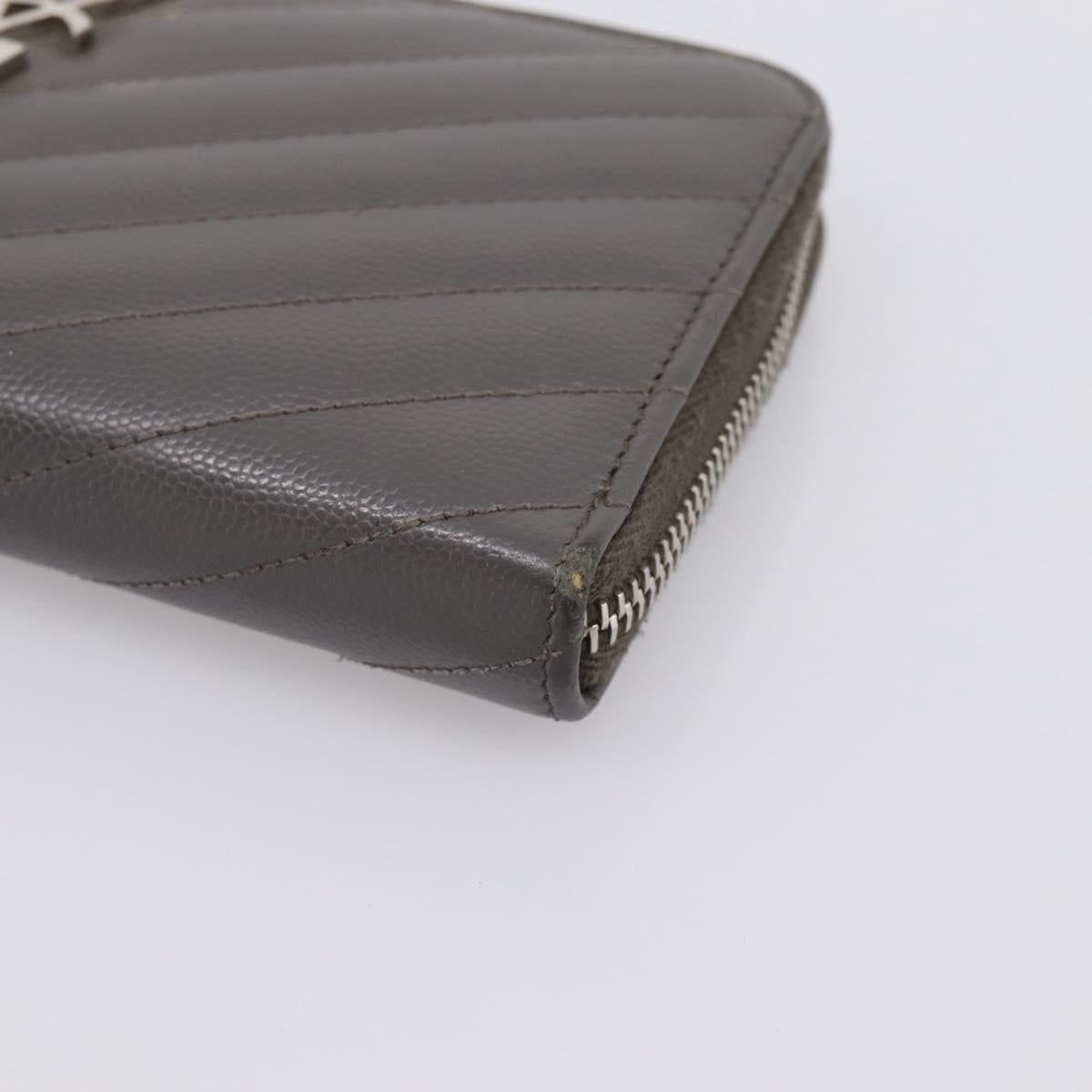 SAINT LAURENT Cassandra Long Wallet Leather Gray Silver Auth bs37418