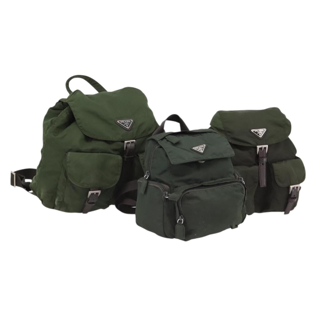 PRADA Backpack Nylon 3 Set Khaki Auth bs37426