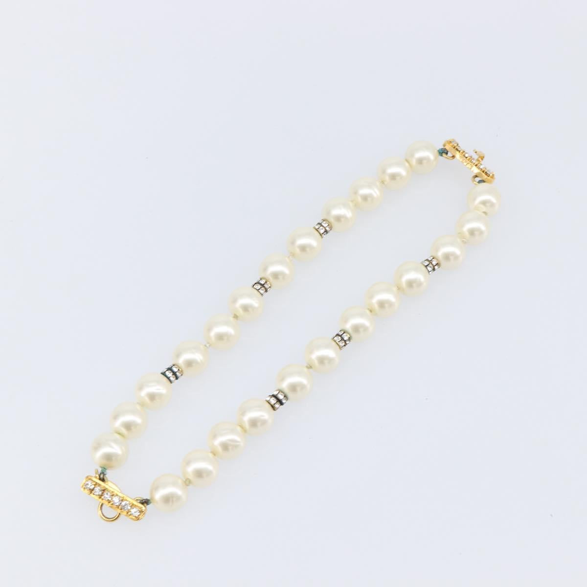 CHANEL Pearl Bracelet metal Gold CC Auth bs37428