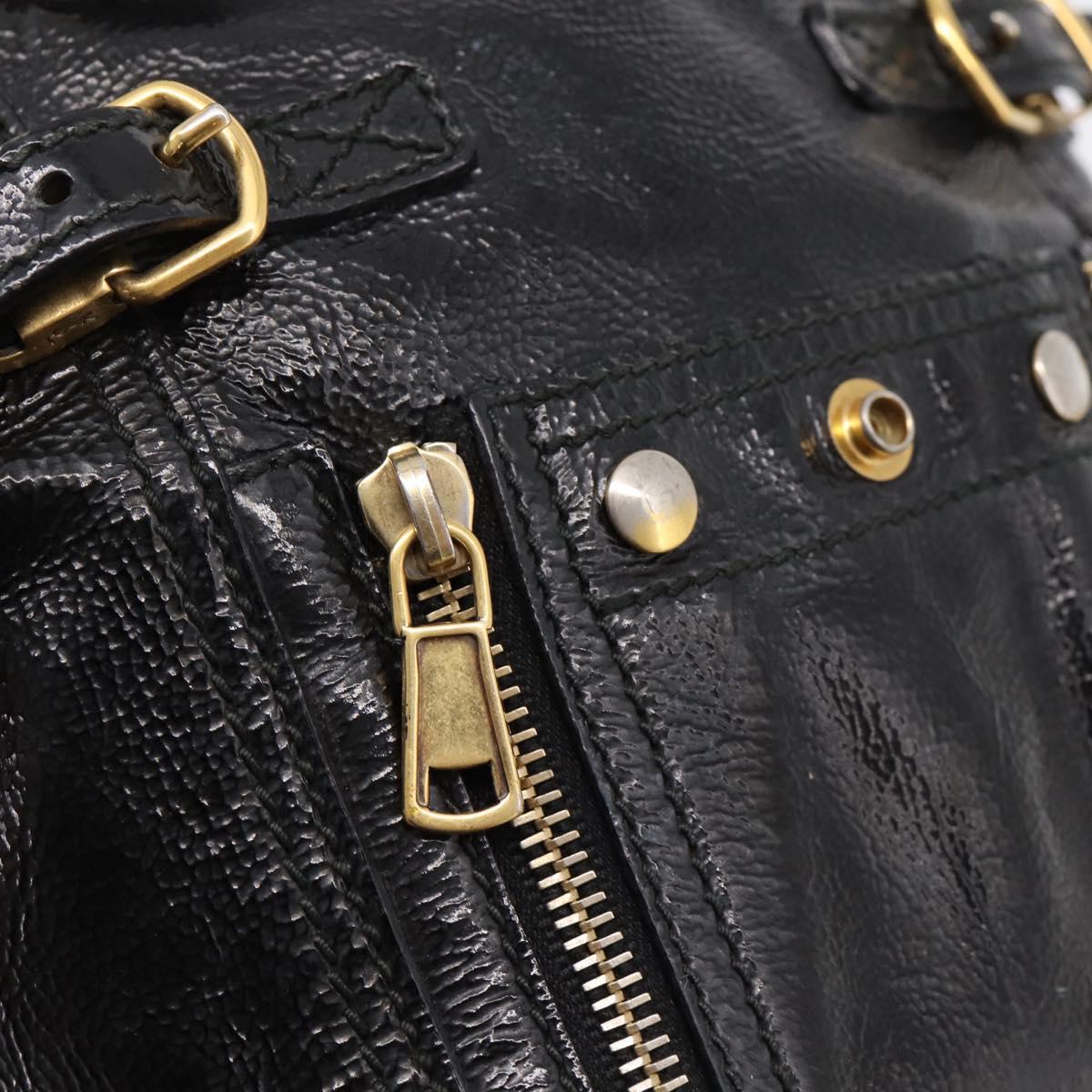 SAINT LAURENT Downtown Tote Bag Patent Leather Black Gold Auth bs37430A