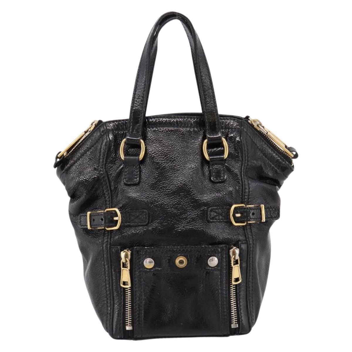 SAINT LAURENT Downtown Tote Bag Patent Leather Black Gold Auth bs37430A