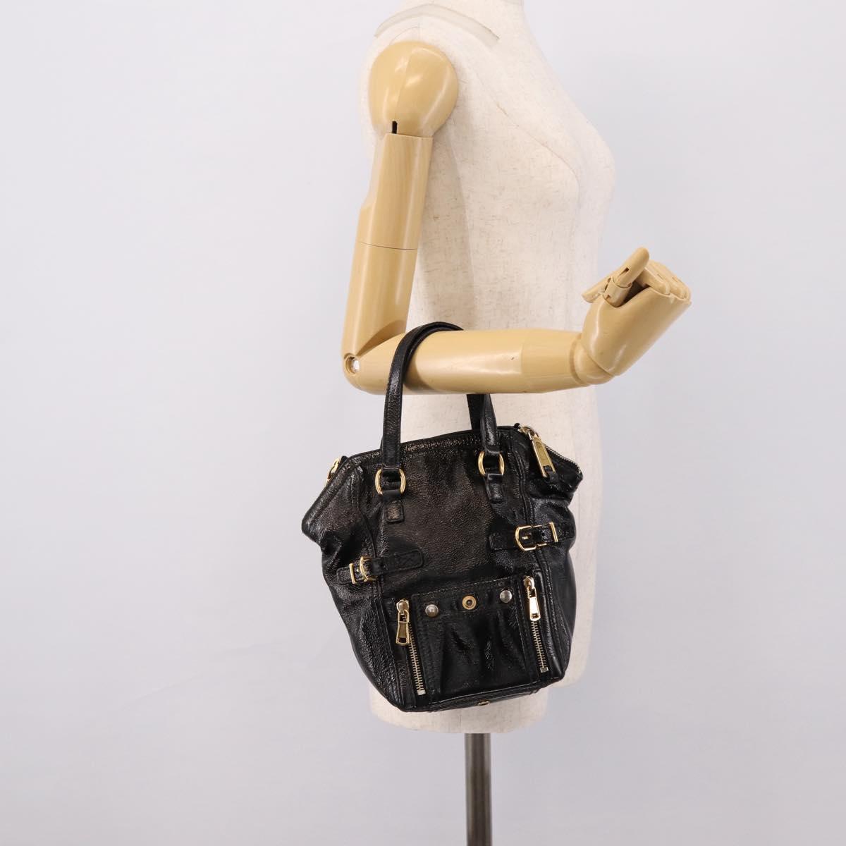 SAINT LAURENT Downtown Tote Bag Patent Leather Black Gold Auth bs37430A