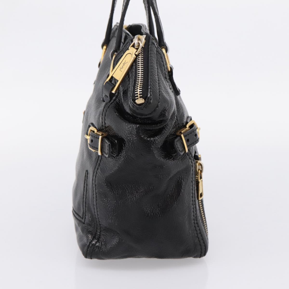 SAINT LAURENT Downtown Tote Bag Patent Leather Black Gold Auth bs37430A