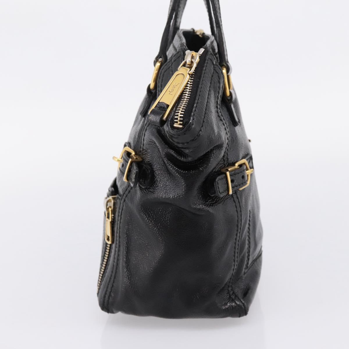 SAINT LAURENT Downtown Tote Bag Patent Leather Black Gold Auth bs37430A