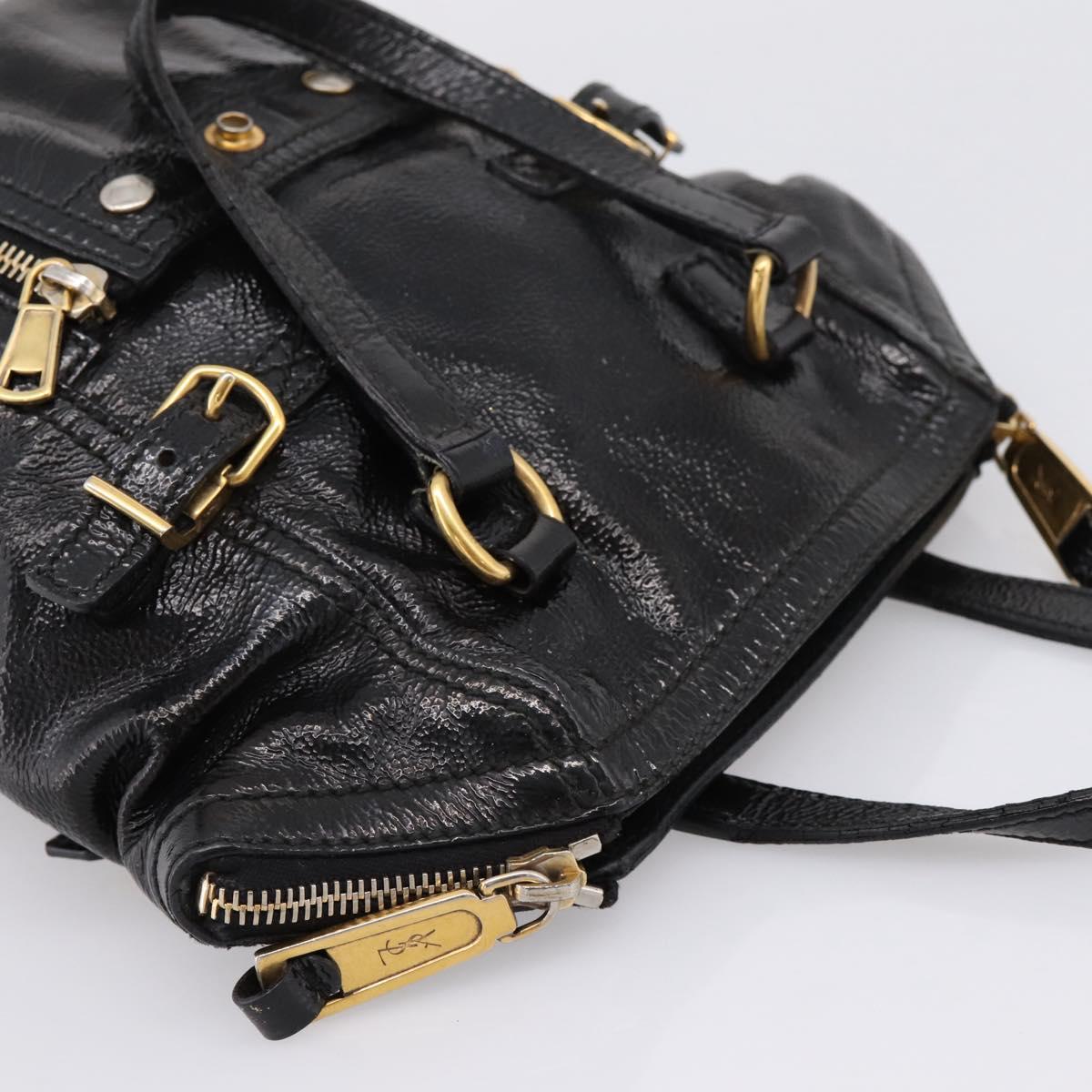 SAINT LAURENT Downtown Tote Bag Patent Leather Black Gold Auth bs37430A