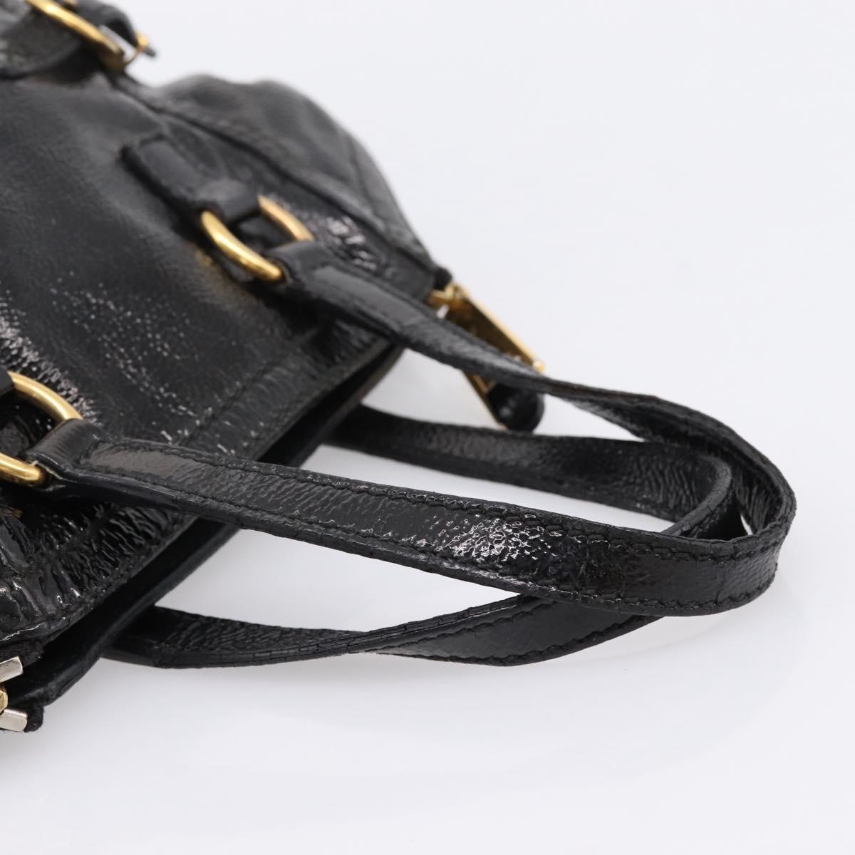 SAINT LAURENT Downtown Tote Bag Patent Leather Black Gold Auth bs37430A
