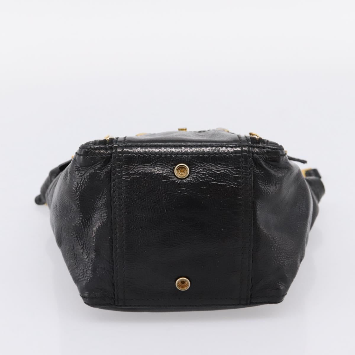 SAINT LAURENT Downtown Tote Bag Patent Leather Black Gold Auth bs37430A