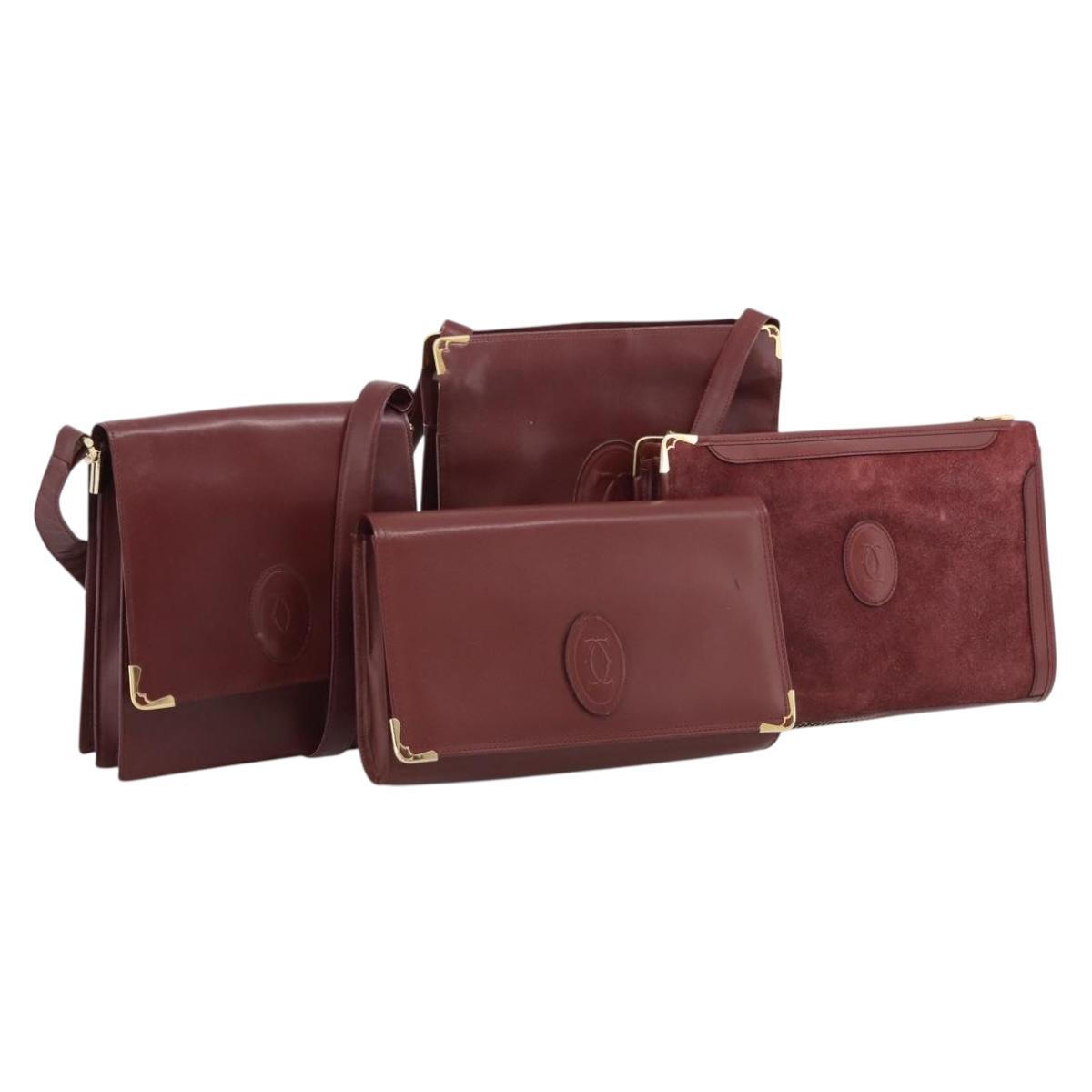 CARTIER Must Line Shoulder Bag Leather 4 Set Bordeaux Auth bs37437