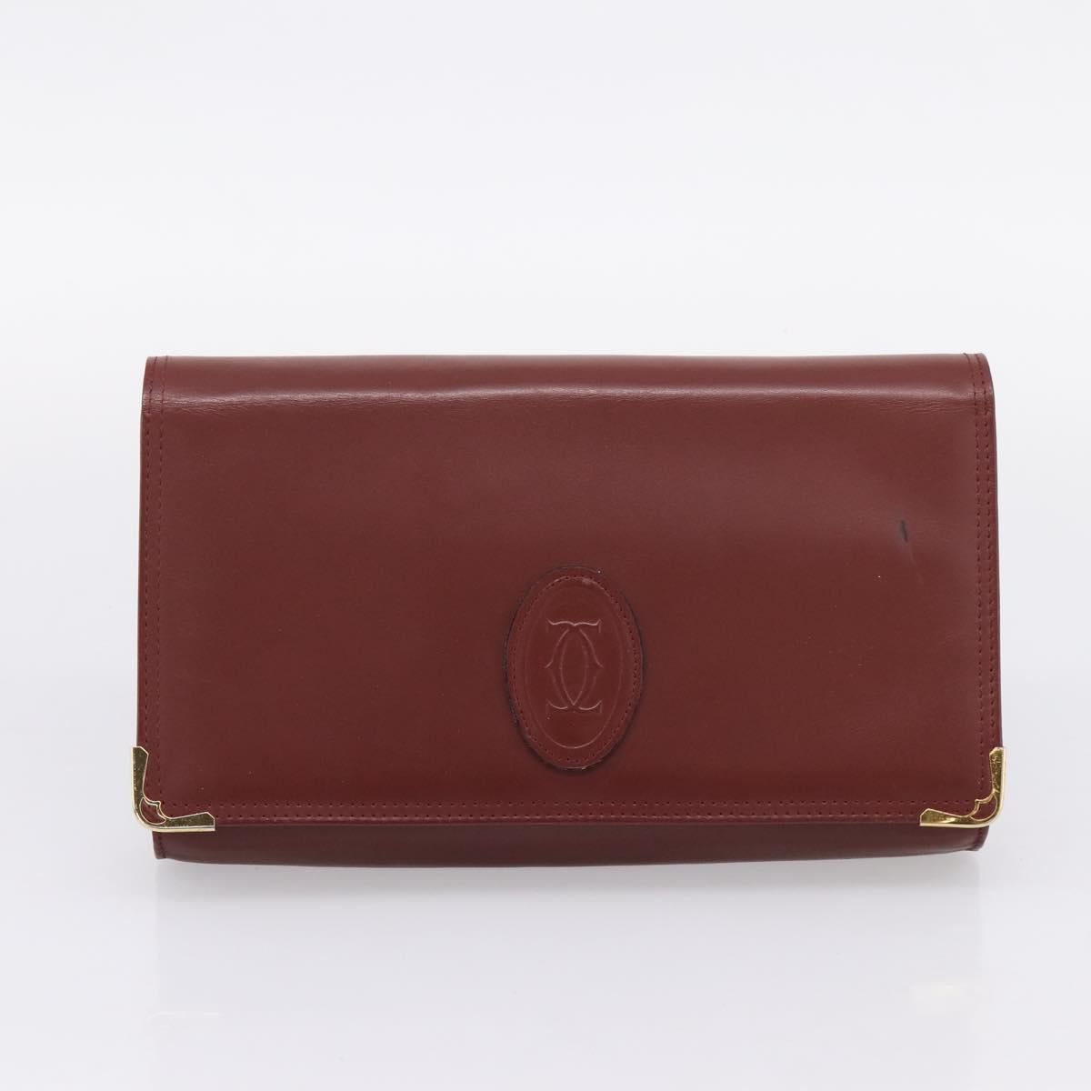 CARTIER Must Line Shoulder Bag Leather 4 Set Bordeaux Auth bs37437