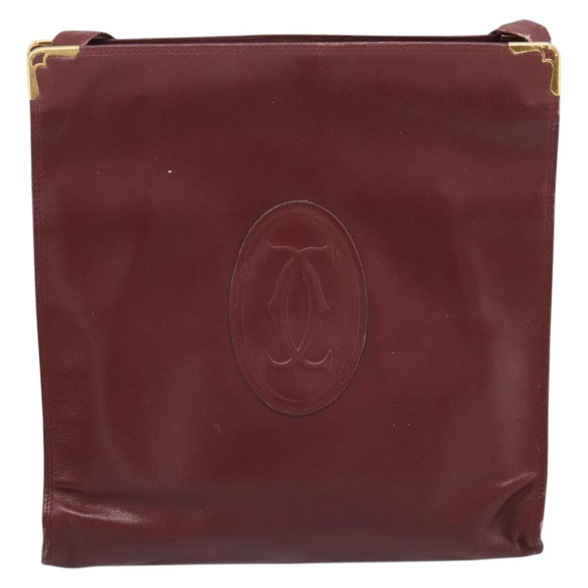 CARTIER Must Line Shoulder Bag Leather 4 Set Bordeaux Auth bs37437