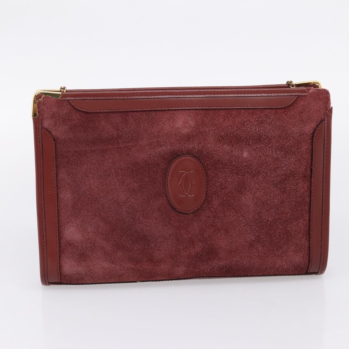 CARTIER Must Line Shoulder Bag Leather 4 Set Bordeaux Auth bs37437