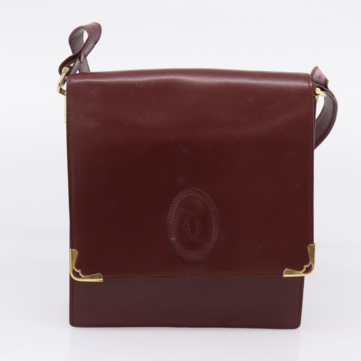 CARTIER Must Line Shoulder Bag Leather 4 Set Bordeaux Auth bs37437