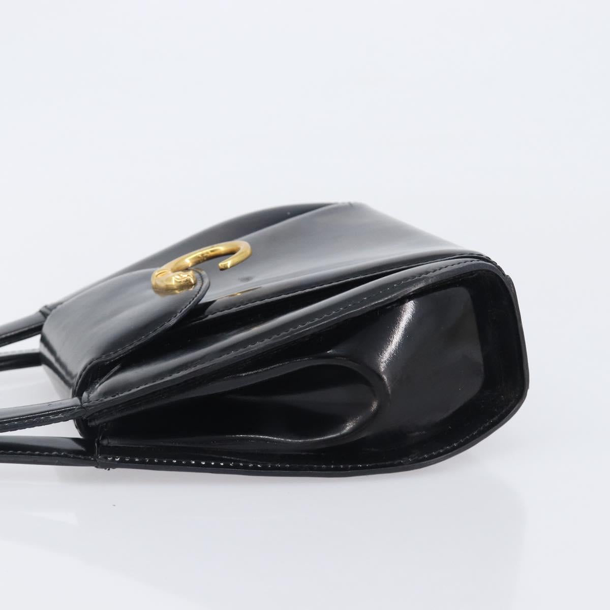 Cartier PANTHERE Hand Bag Patent Leather Black Gold Auth bs37451