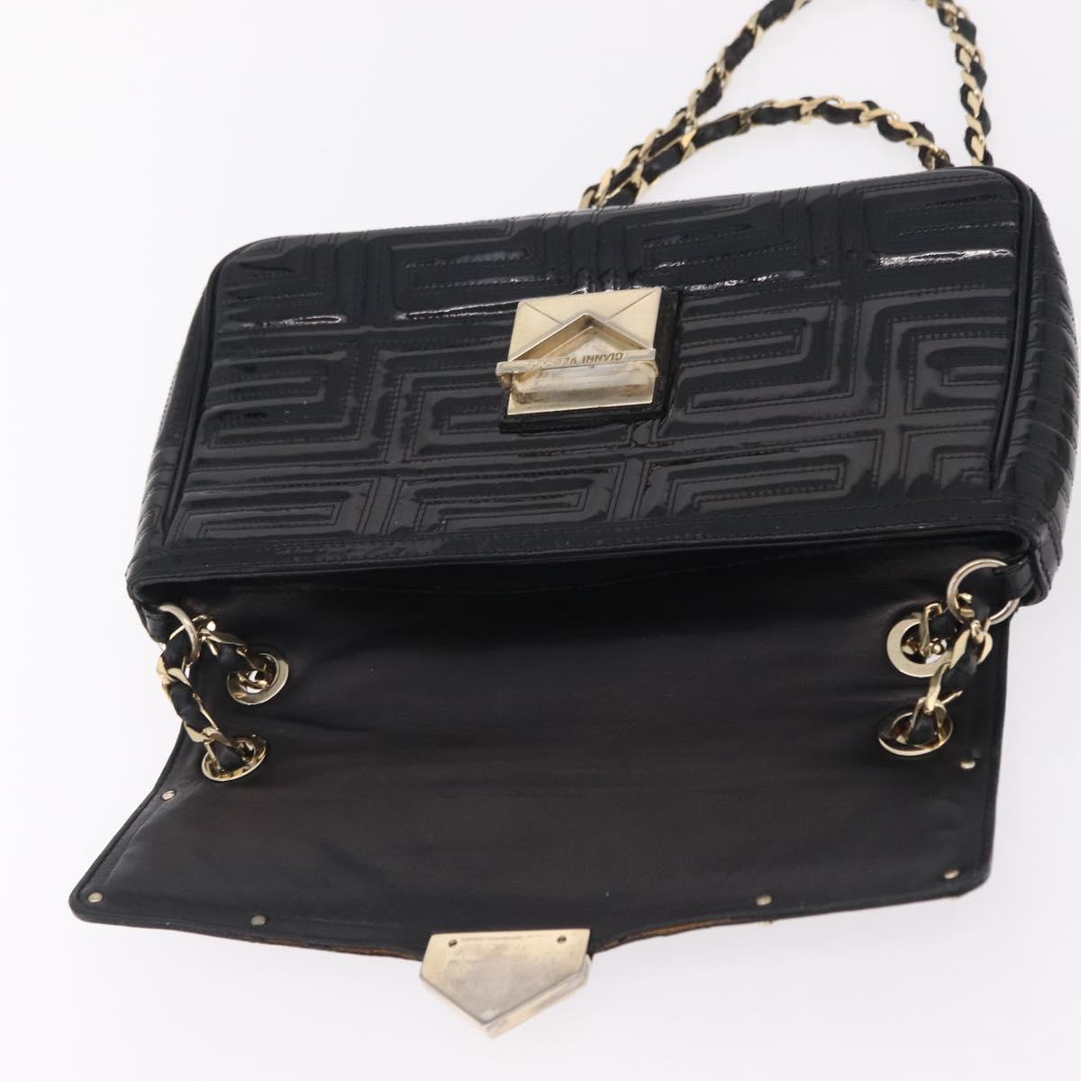 Gianni Versace Chain Shoulder Bag Patent Leather Black Gold Auth bs37461