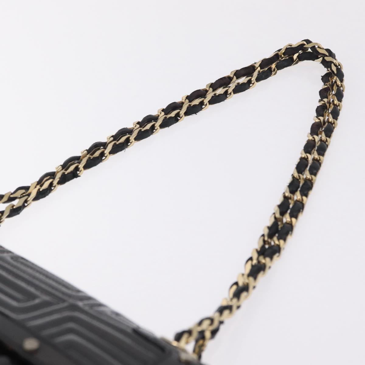Gianni Versace Chain Shoulder Bag Patent Leather Black Gold Auth bs37461