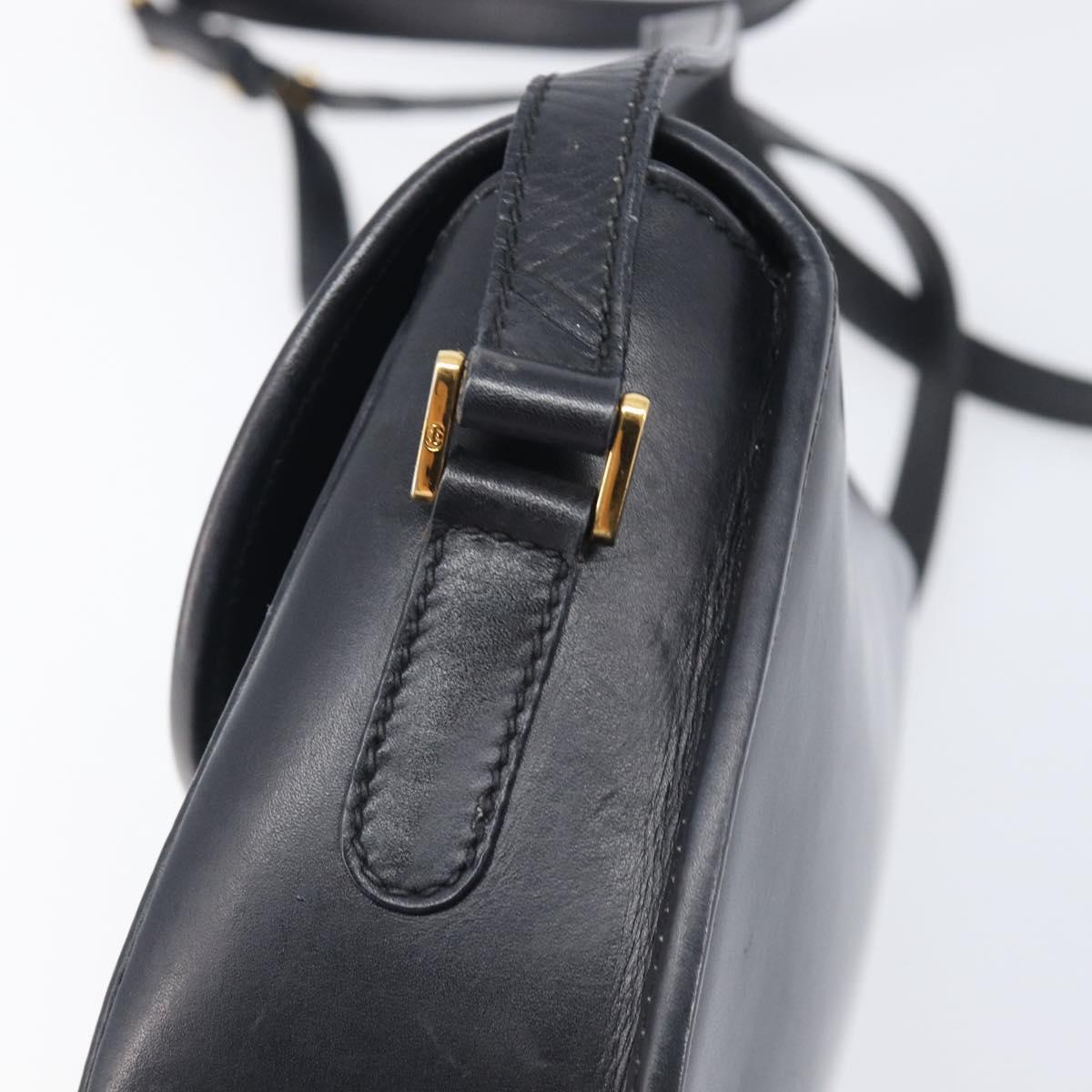 GUCCI Shoulder Bag Leather Black Gold 007 261 0074 Auth bs37471