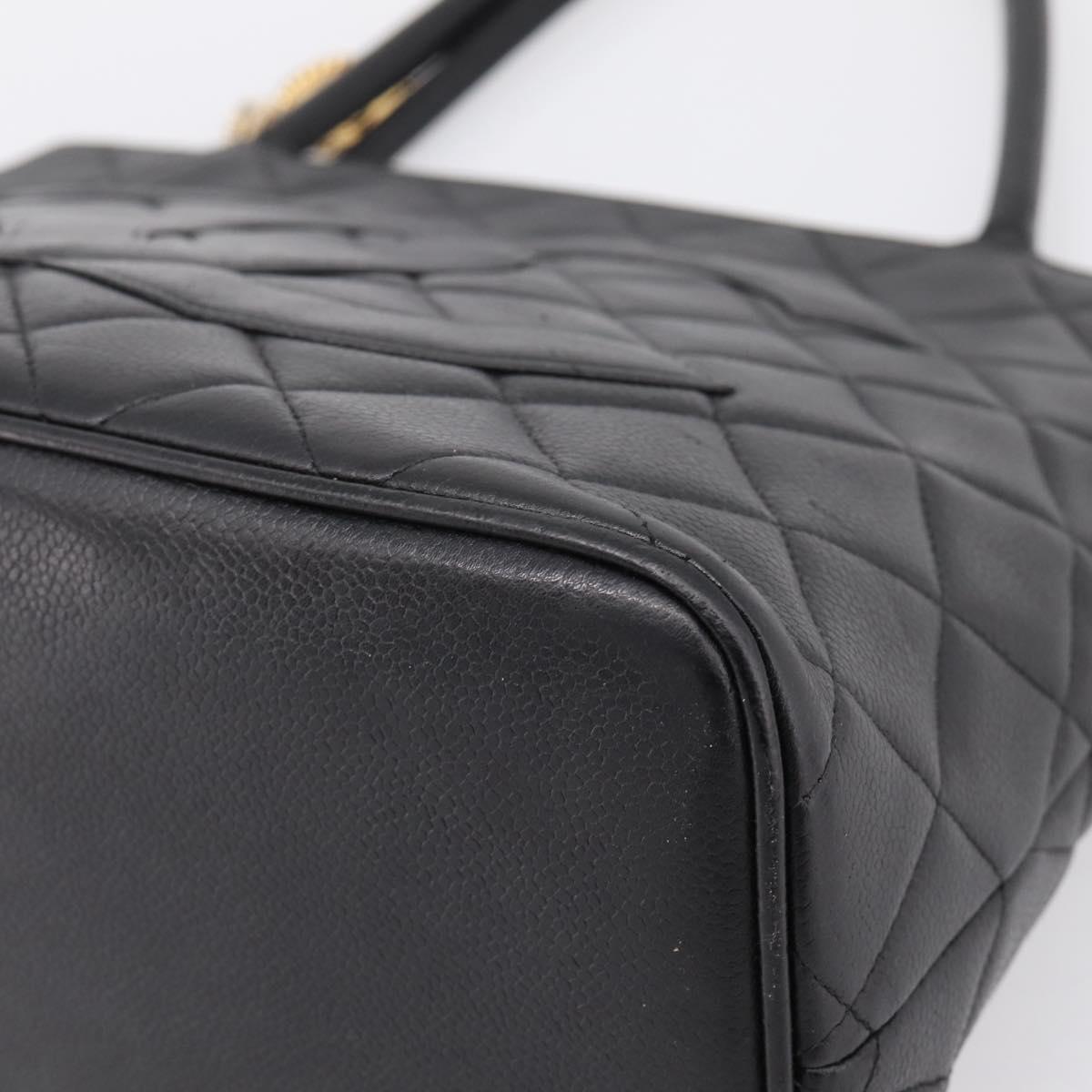 CHANEL Standard Tote Bag Caviar Skin Black Gold CC Auth bs37474