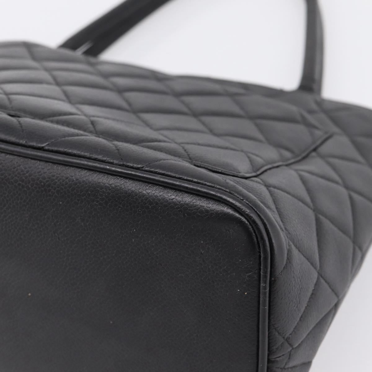 CHANEL Standard Tote Bag Caviar Skin Black Gold CC Auth bs37474