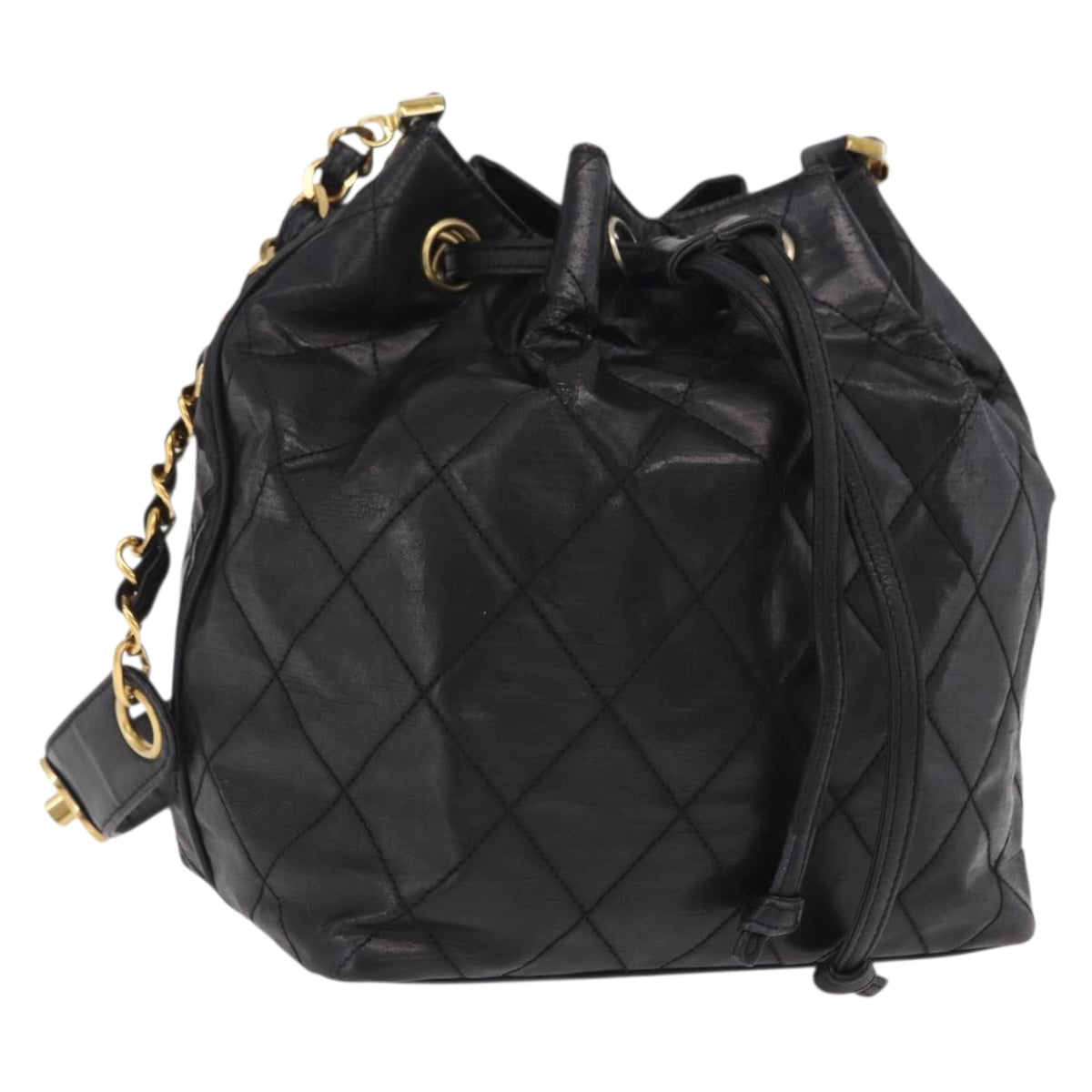 CHANEL Matelasse Chain Shoulder Bag Patent Leather Black Gold CC Auth bs37475