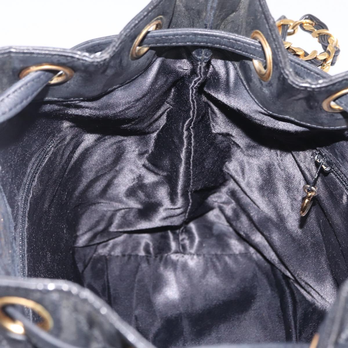 CHANEL Matelasse Chain Shoulder Bag Patent Leather Black Gold CC Auth bs37475