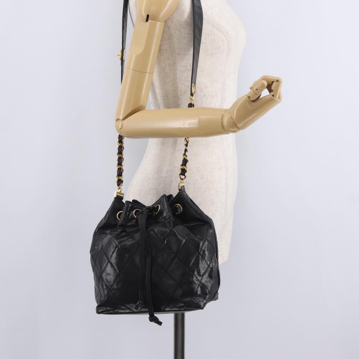 CHANEL Matelasse Chain Shoulder Bag Patent Leather Black Gold CC Auth bs37475