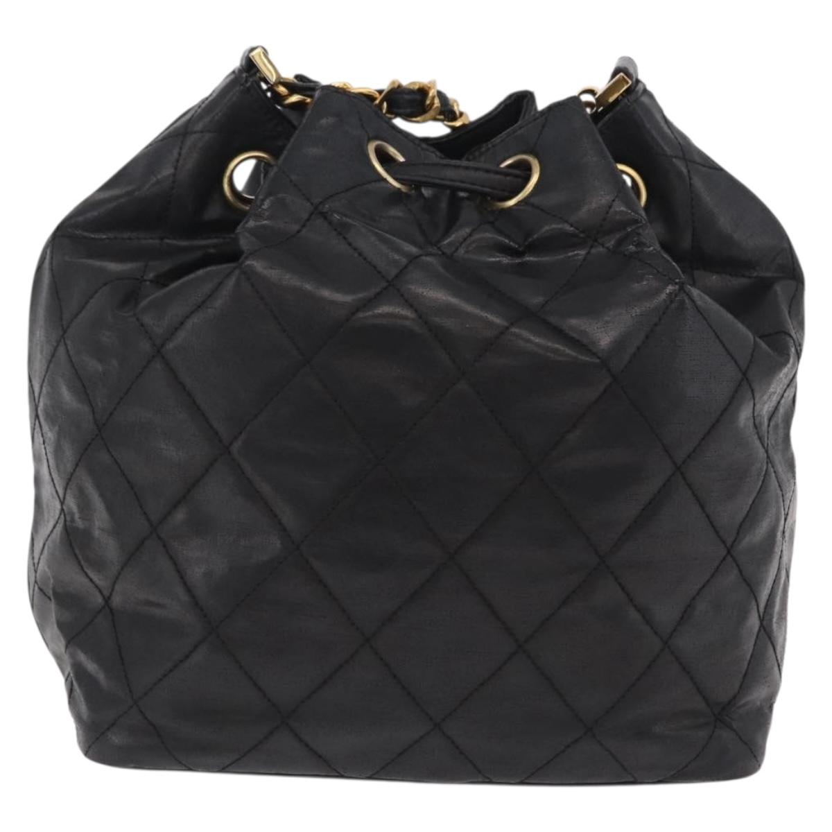 CHANEL Matelasse Chain Shoulder Bag Patent Leather Black Gold CC Auth bs37475
