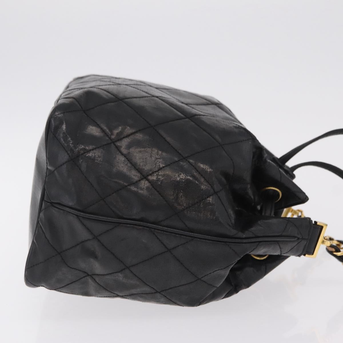 CHANEL Matelasse Chain Shoulder Bag Patent Leather Black Gold CC Auth bs37475