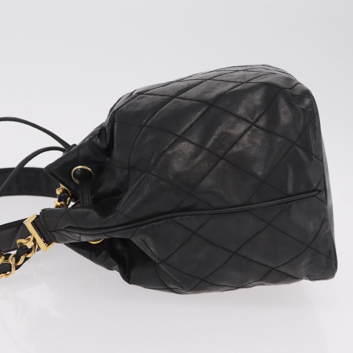 CHANEL Matelasse Chain Shoulder Bag Patent Leather Black Gold CC Auth bs37475