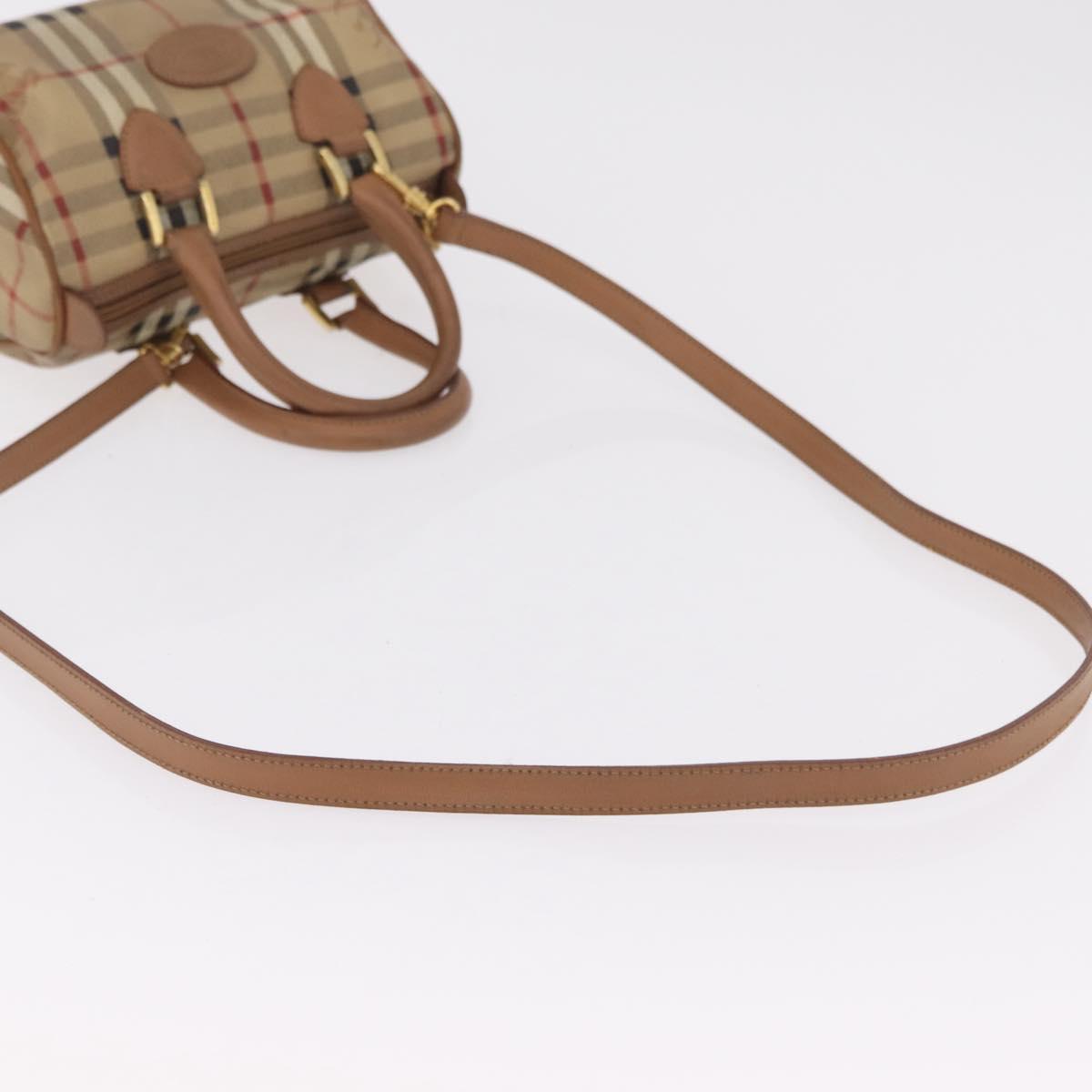Burberrys Nova Check Hand Bag PVC 2way Beige Gold Auth bs37479