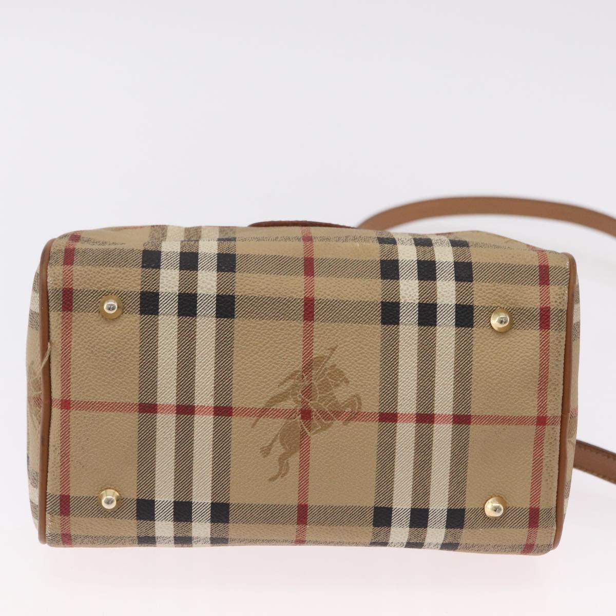 Burberrys Nova Check Hand Bag PVC 2way Beige Gold Auth bs37479