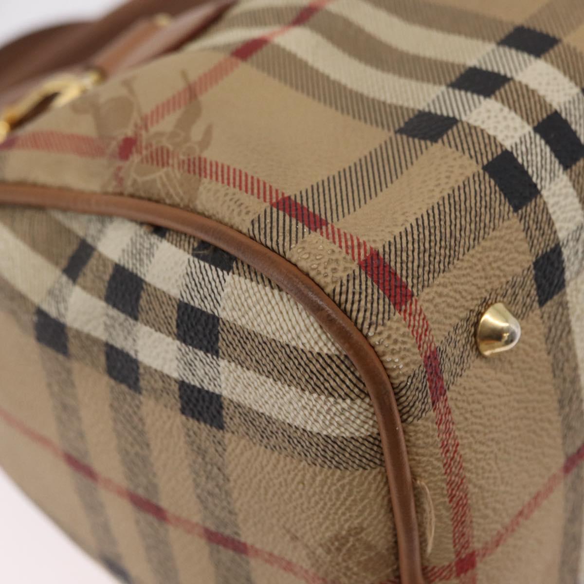 Burberrys Nova Check Hand Bag PVC 2way Beige Gold Auth bs37479