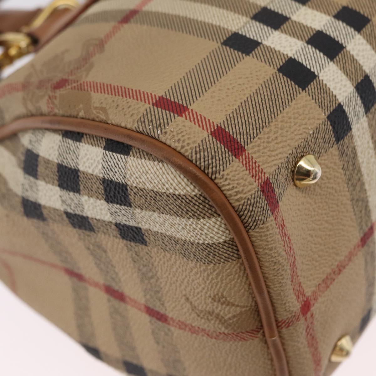 Burberrys Nova Check Hand Bag PVC 2way Beige Gold Auth bs37479