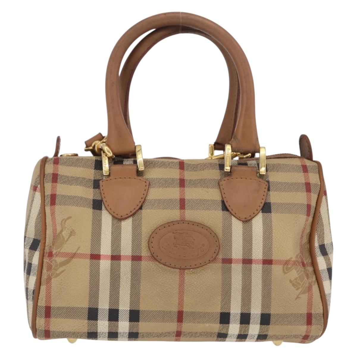 Burberrys Nova Check Hand Bag PVC 2way Beige Gold Auth bs37479