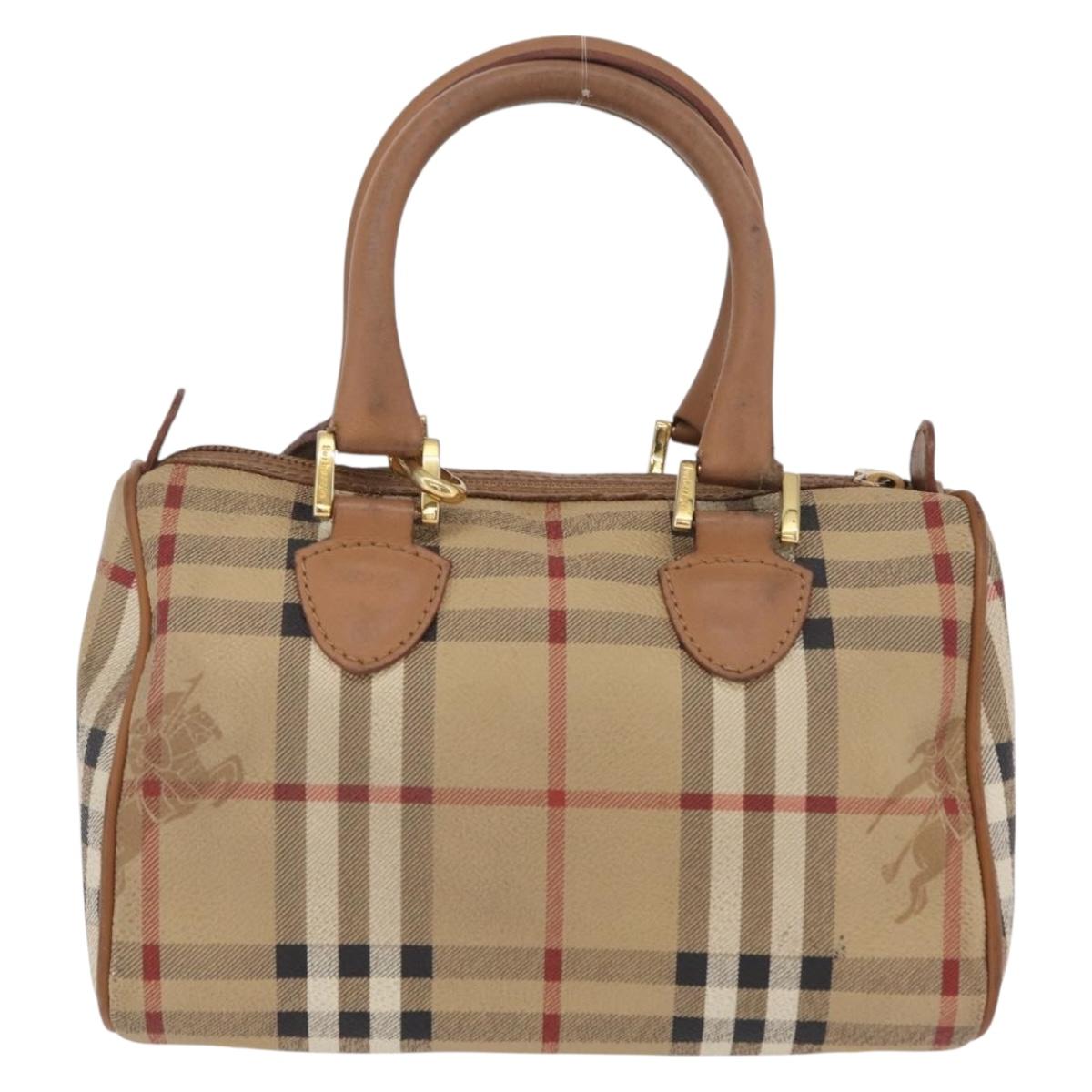 Burberrys Nova Check Hand Bag PVC 2way Beige Gold Auth bs37479