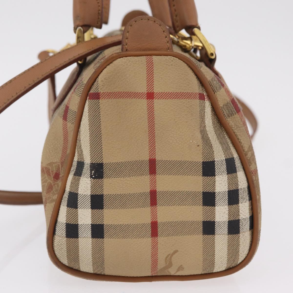 Burberrys Nova Check Hand Bag PVC 2way Beige Gold Auth bs37479