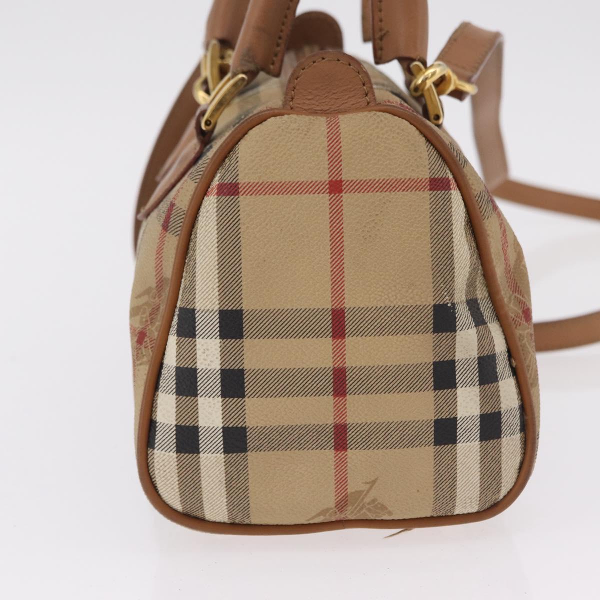 Burberrys Nova Check Hand Bag PVC 2way Beige Gold Auth bs37479