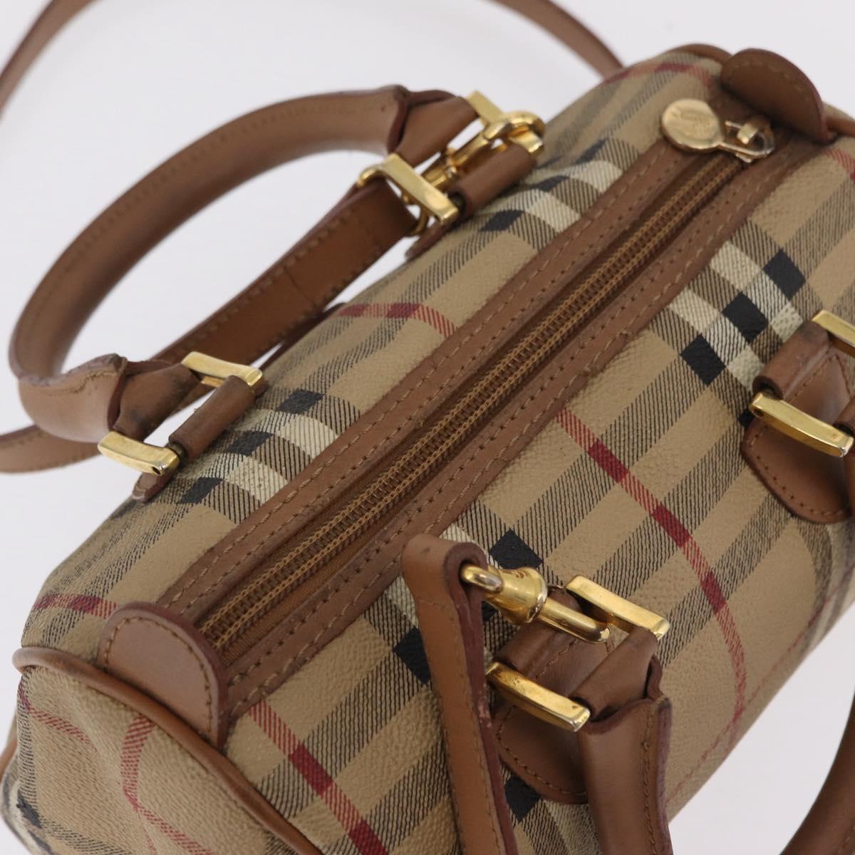 Burberrys Nova Check Hand Bag PVC 2way Beige Gold Auth bs37479